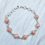 Pink Rhodochrosite 7.5" 925 Sterling Silver Bracelet (REXT65-54)