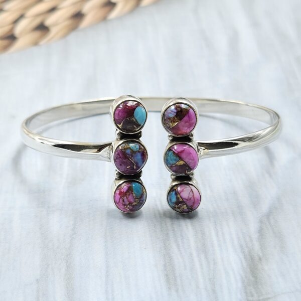 Pink Dahlia Turquoise 925 Sterling Silver Bangle (REXT69-118)