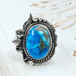Kingman Turquoise 925 Sterling Silver Ring (REXT76-253)