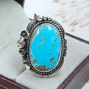 Kingman Turquoise 925 Sterling Silver Ring (REXT76-260)