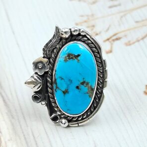 Kingman Turquoise 925 Sterling Silver Ring (REXT76-262)