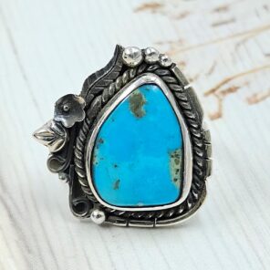 Kingman Turquoise 925 Sterling Silver Ring (REXT76-263)