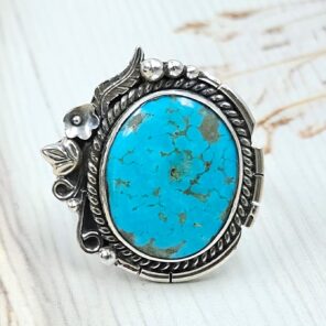 Kingman Turquoise 925 Sterling Silver Ring (REXT76-268)