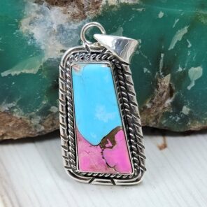 Cotton Candy Turquoise 1.25" 925 Sterling Silver Pendant (REXT89-15)