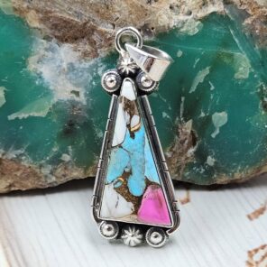 Cotton Candy Turquoise 1.5" 925 Sterling Silver Pendant (REXT89-16)