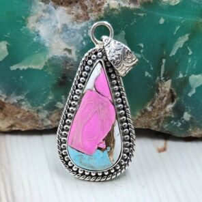 Cotton Candy Turquoise 1.25" 925 Sterling Silver Pendant (REXT89-17)