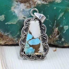 Cotton Candy Turquoise 1.25" 925 Sterling Silver Pendant (REXT89-19)