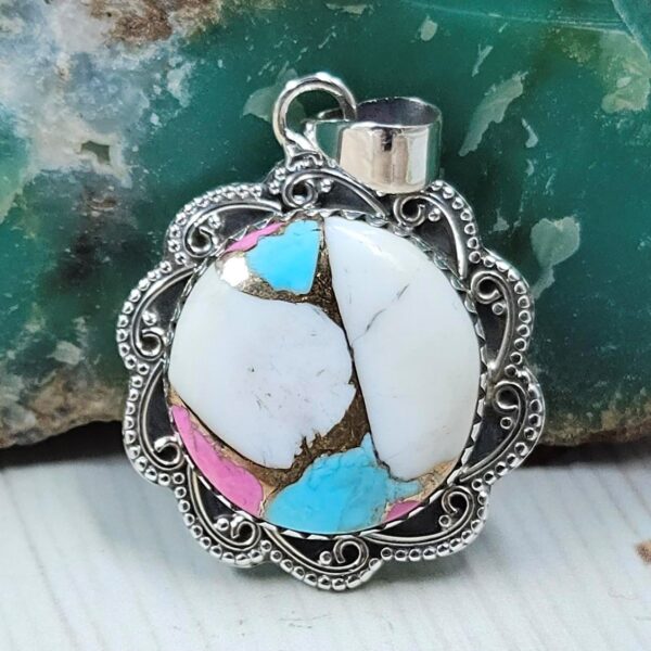 Cotton Candy Turquoise 1.25" 925 Sterling Silver Pendant (REXT89-21)