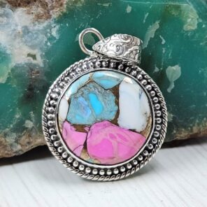 Cotton Candy Turquoise 1.25" 925 Sterling Silver Pendant (REXT89-22)