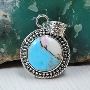 Cotton Candy Turquoise 1" 925 Sterling Silver Pendant (REXT89-25)
