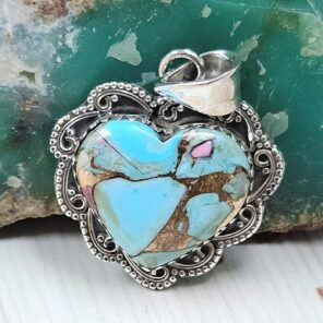 Cotton Candy Turquoise 1" 925 Sterling Silver Pendant (REXT89-27)