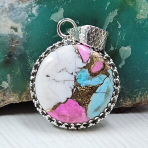 Cotton Candy Turquoise 1" 925 Sterling Silver Pendant (REXT89-28)