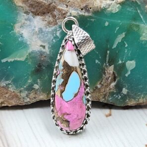 Cotton Candy Turquoise 1.27" 925 Sterling Silver Pendant (REXT89-30)