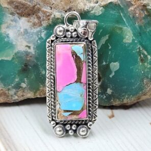 Cotton Candy Turquoise 1.5" 925 Sterling Silver Pendant (REXT89-31)