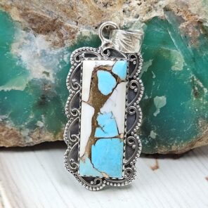 Cotton Candy Turquoise 1.5" 925 Sterling Silver Pendant (REXT89-33)