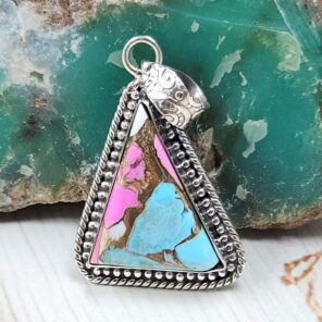 Cotton Candy Turquoise 1.25" 925 Sterling Silver Pendant (REXT89-35)