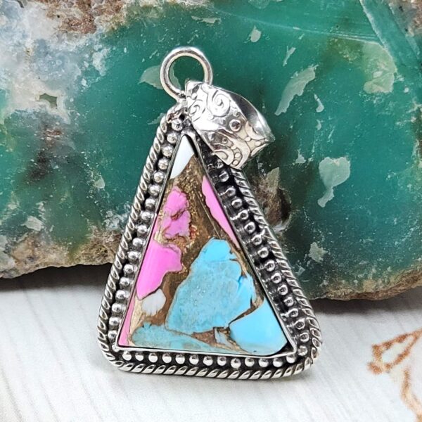 Cotton Candy Turquoise 1.25" 925 Sterling Silver Pendant (REXT89-35)