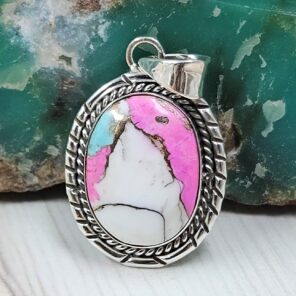 Cotton Candy Turquoise 1.25" 925 Sterling Silver Pendant (REXT89-39)
