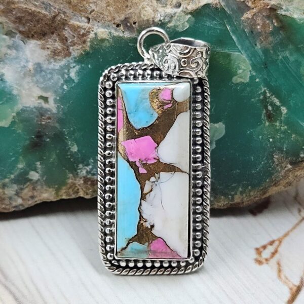 Cotton Candy Turquoise 1.5" 925 Sterling Silver Pendant (REXT89-40)