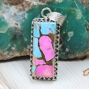 Cotton Candy Turquoise 1.25" 925 Sterling Silver Pendant (REXT89-41)
