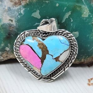 Cotton Candy Turquoise 1" 925 Sterling Silver Pendant (REXT89-44)