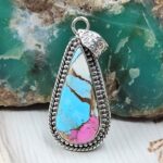 Cotton Candy Turquoise 1.5" 925 Sterling Silver Pendant (REXT89-46)