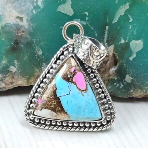 Cotton Candy Turquoise 1" 925 Sterling Silver Pendant (REXT89-47)