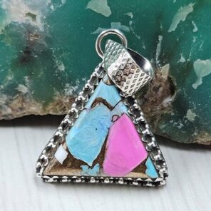Cotton Candy Turquoise 1" 925 Sterling Silver Pendant (REXT89-48)