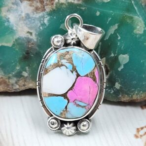 Cotton Candy Turquoise 1.25" 925 Sterling Silver Pendant (REXT89-50)
