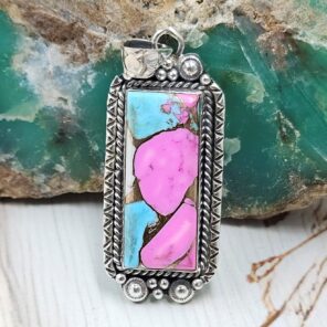 Cotton Candy Turquoise 1.7" 925 Sterling Silver Pendant (REXT89-51)