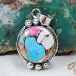 Cotton Candy Turquoise 1.25" 925 Sterling Silver Pendant (REXT89-52)