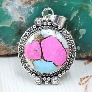 Cotton Candy Turquoise 1.25" 925 Sterling Silver Pendant (REXT89-53)