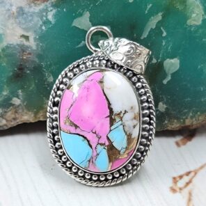 Cotton Candy Turquoise 1" 925 Sterling Silver Pendant (REXT89-54)