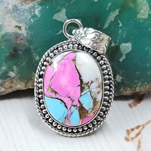 Cotton Candy Turquoise 1" 925 Sterling Silver Pendant (REXT89-54)