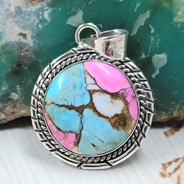 Cotton Candy Turquoise 1" 925 Sterling Silver Pendant (REXT89-56)
