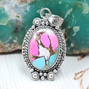 Cotton Candy Turquoise 1.25" 925 Sterling Silver Pendant (REXT89-59)