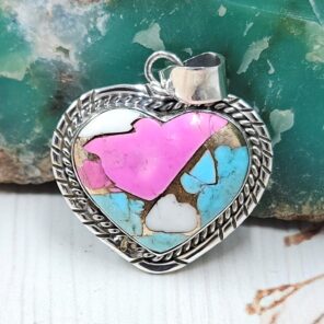 Cotton Candy Turquoise 1" 925 Sterling Silver Pendant (REXT89-60)