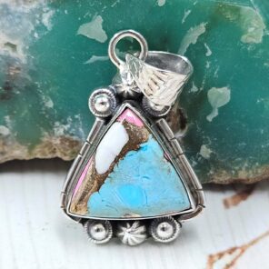 Cotton Candy Turquoise 1" 925 Sterling Silver Pendant (REXT89-61)