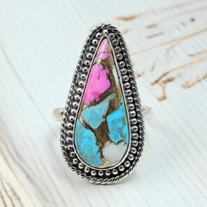 Cotton Candy Turquoise Size US 8 925 Sterling Silver Ring (REXT89-95)