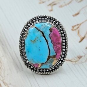 Cotton Candy Turquoise Size US 8 925 Sterling Silver Ring (REXT89-96)