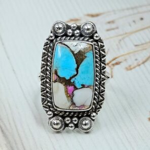 Cotton Candy Turquoise Size US 8 925 Sterling Silver Ring (REXT89-97)