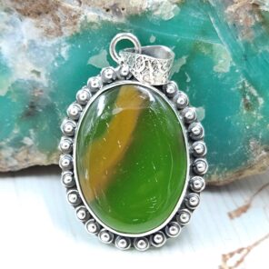 Indonesian Bandaid Agate 1.5" 925 Sterling Silver Pendant (REXT89-121)