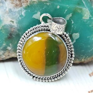 Indonesian Bandaid Agate 1.25" 925 Sterling Silver Pendant (REXT89-125)