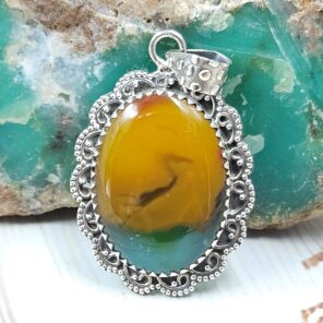 Indonesian Bandaid Agate 1.5" 925 Sterling Silver Pendant (REXT89-135)