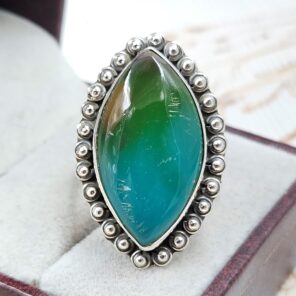 Indonesian Bandaid Agate Size US 10 925 Sterling Silver Ring (REXT89-154)