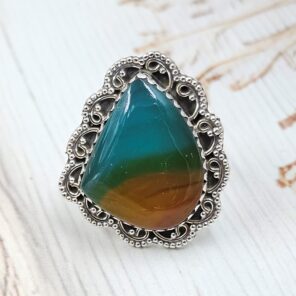 Indonesian Bandaid Agate Size US 7 925 Sterling Silver Ring (REXT89-140)