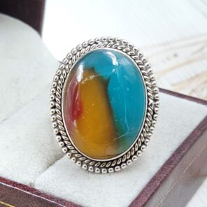 Indonesian Bandaid Agate Size US 10 925 Sterling Silver Ring (REXT89-155)