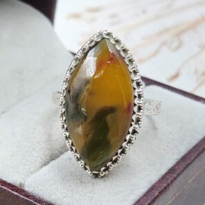 Indonesian Bandaid Agate Size US 11 925 Sterling Silver Ring (REXT89-160)