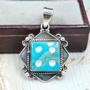 Mohave Turquoise 925 Sterling Silver Dice Pendant (REXT47-234)