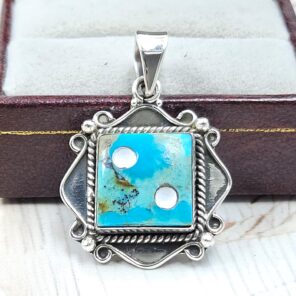 Mohave Turquoise 925 Sterling Silver Dice Pendant (REXT47-235)